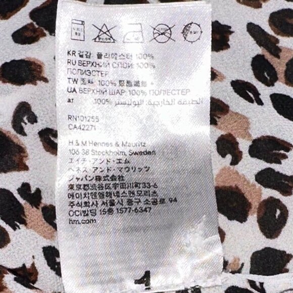 H&M White Cream Black Leopard Print Long Sleeve Button Up Blouse Size Large - Picture 8 of 9